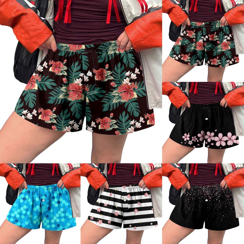 Women's Comfortable Printed Shorts Ladies Casual Mid Waist Loose Short Pants Female Fashion Button Pants Holiday Vocation