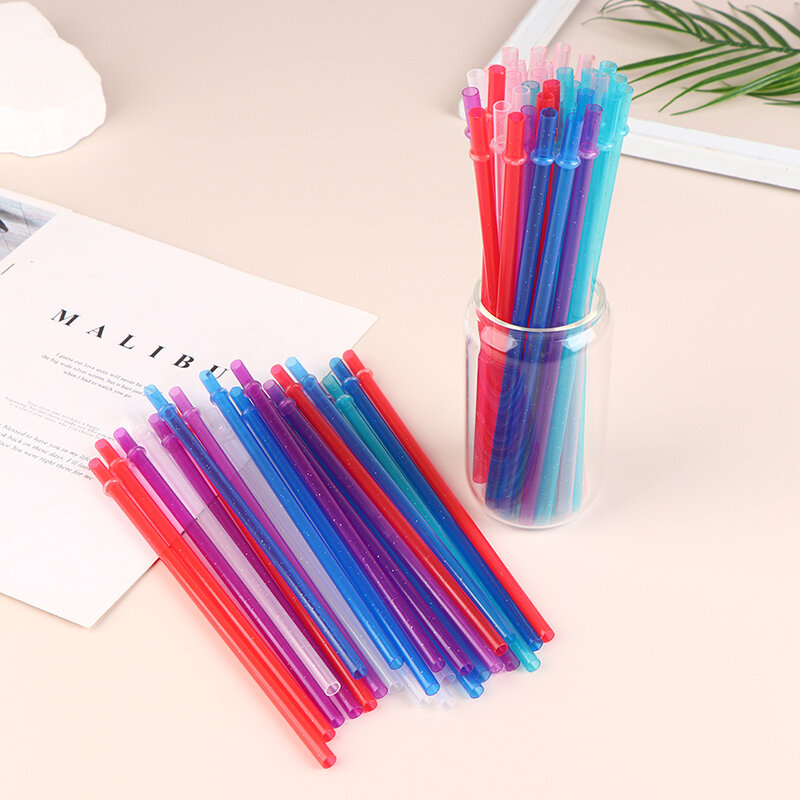 10 Pcs Colourful Plastic Glitter Straws With Rings Reusable Drinking Mugs Buckle Hard Straight Straws