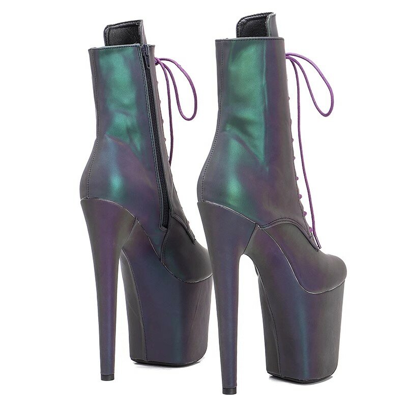Auman Ale New 20CM/8inches Holographic Sexy Exotic High Heel Platform Party Women Round Toe Ankle Boots Pole Dance Shoes 122