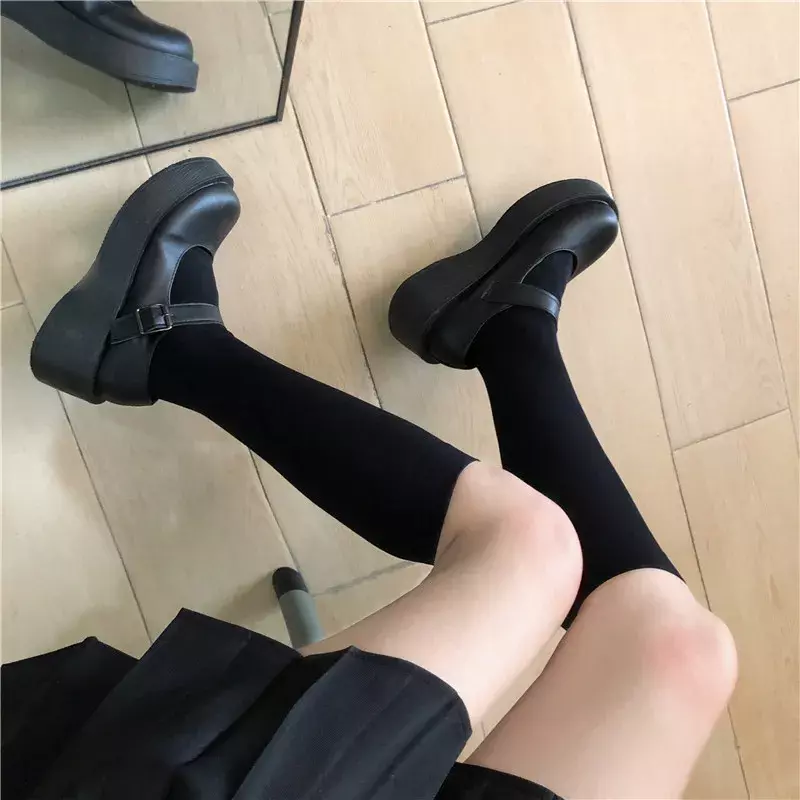 Chaussettes longues de couleur unie, noir et blanc, bas JK Style japonais pour écolières, Lolita Kawaii, jolies chaussettes hautes au genou