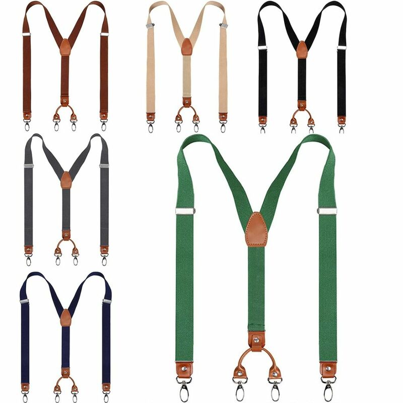 Ajustável couro couro suspensórios, Y Shape Elastic Braces, Casual Strap Clip, 4 ganchos, 2,5 cm de largura, casamento