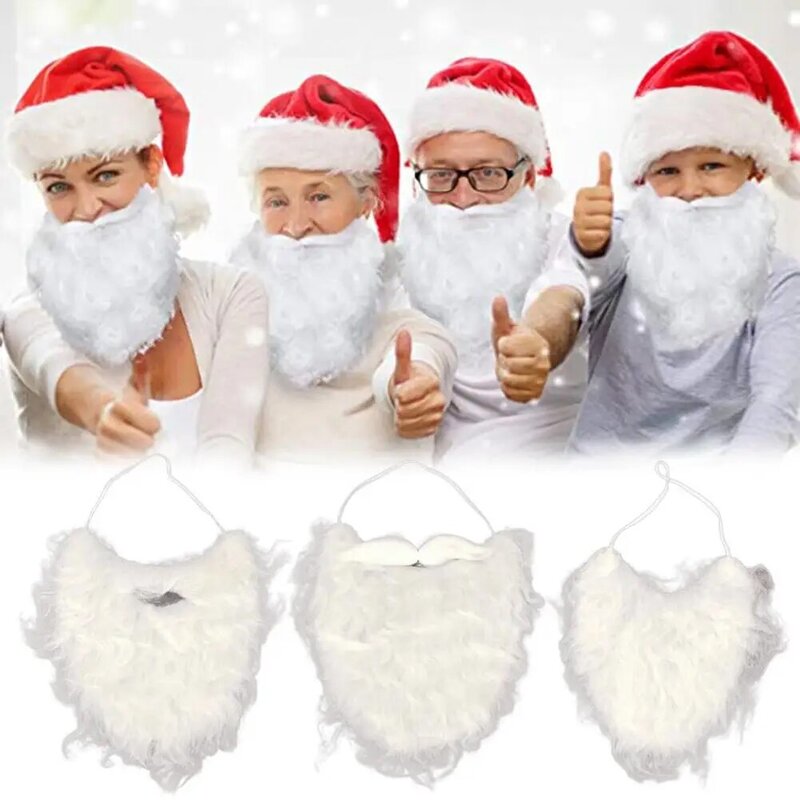 Santa Claus Beard Curly เครื่องแต่งกายผู้ใหญ่/เด็ก Christmas Performance Santa ปลอมสีขาว Handlebar สำหรับปาร์ตี้