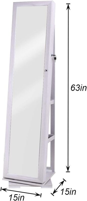360° Rotatable Lockable Wooden Jewelry Armoire with Full-Length Mirror Space-Saving Cabinet Secure and Stylish Organization