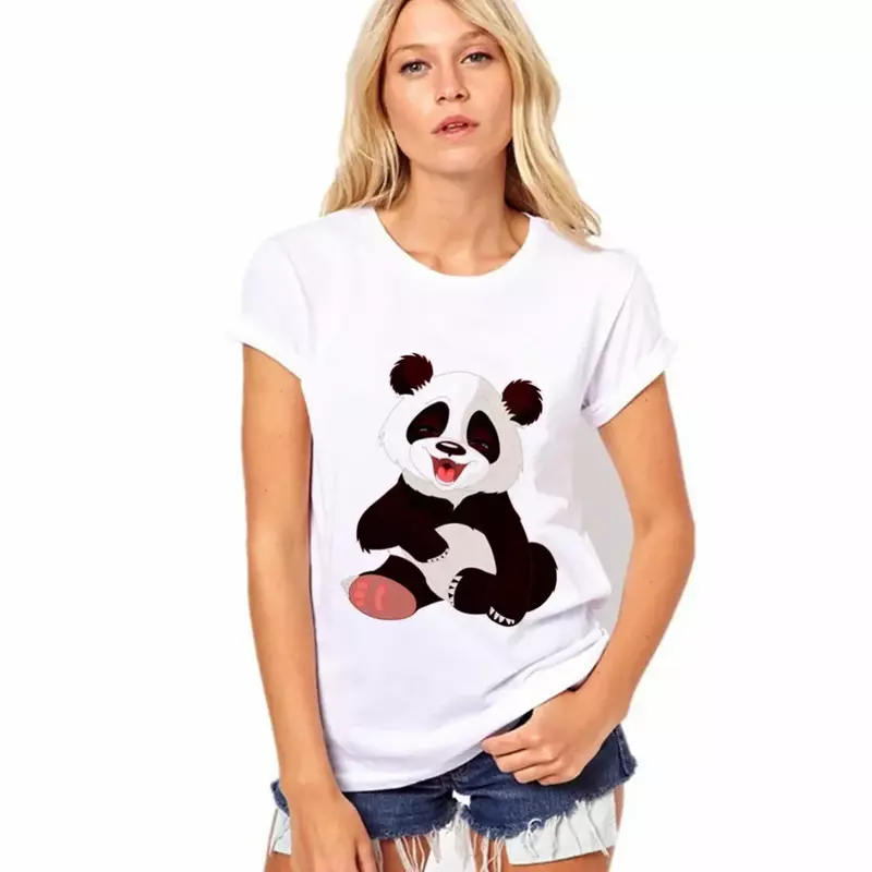 판다 프린트 반팔 티셔츠, 빅 사이즈 여성복, 심미적 그래픽 티셔츠, 유럽 및 미국 신상