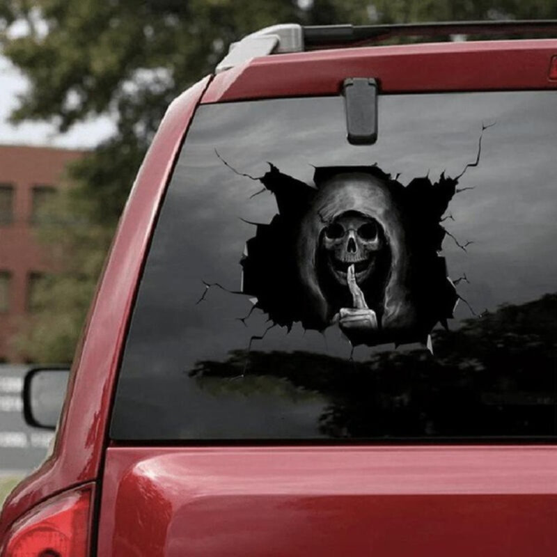 Наклейка на заднее стекло автомобиля с черепом на Хэллоуин