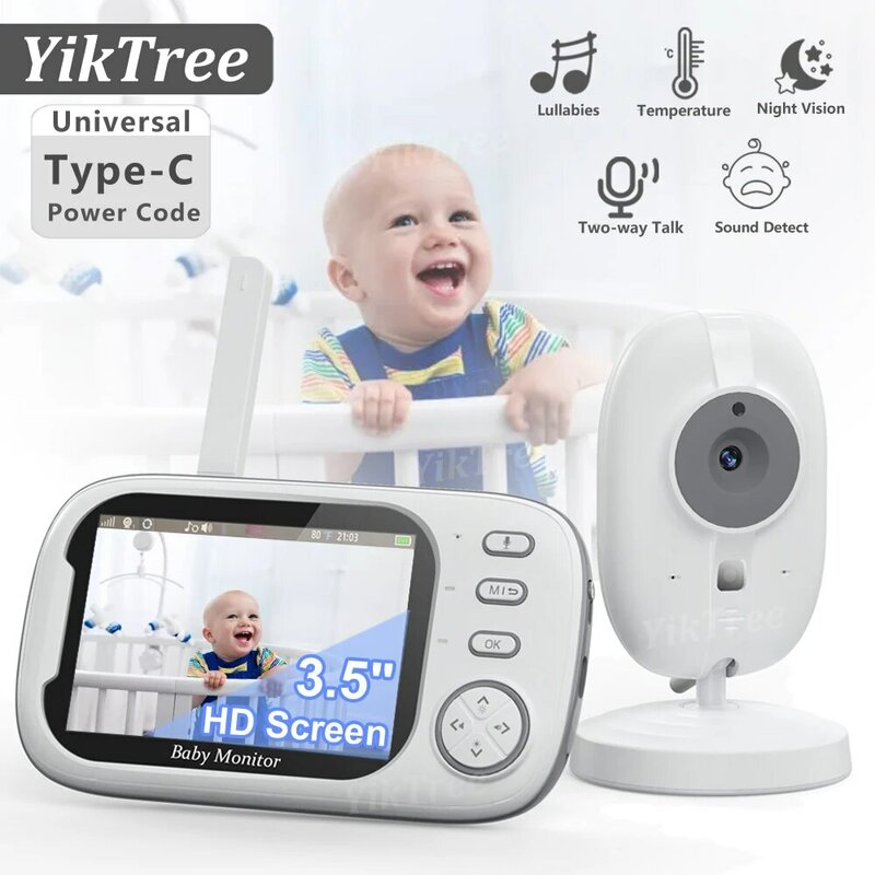 Monitor bayi Video nirkabel 3.5 inci, kamera keamanan pengasuh bayi Audio dua arah pemantauan suhu penglihatan malam
