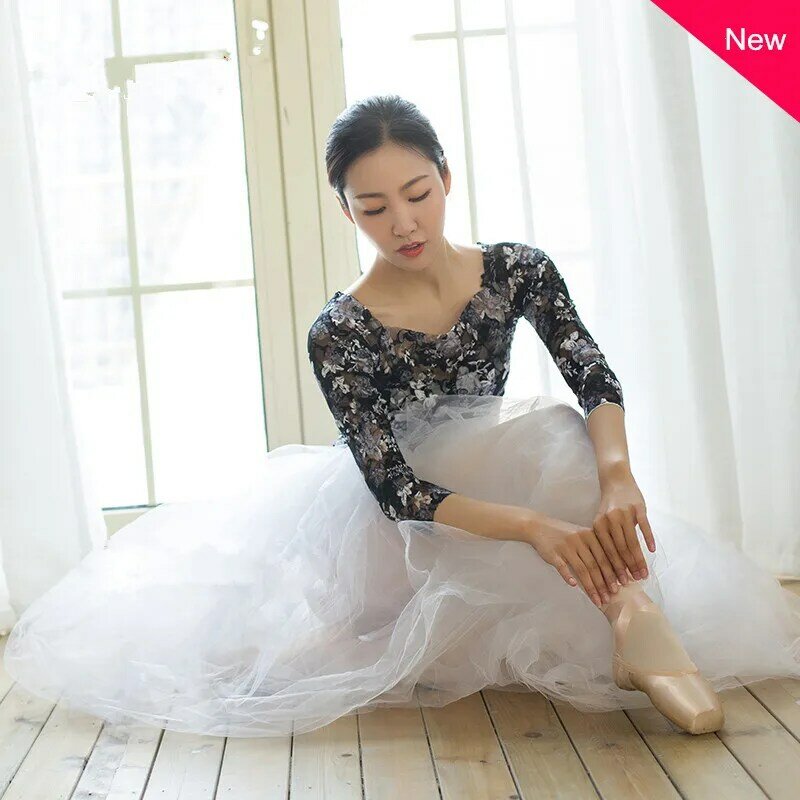 Star Same Style Ballet Dance Practice Suit Printed Mesh Blouse Gauze Classical Dance Jumpsuit Ballet Tiara Dance Top