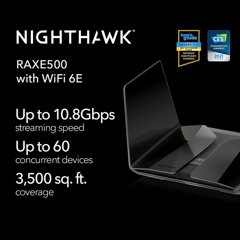 Wi-Fi-роутер NETGEAR Nighthawk 6E с 12 потоками (RAXE500) | Трехдиапазонная Беспроводная скорость AXE11000 (до 10,8 Гбит/с) | Новый диапазон частот 6 ГГц