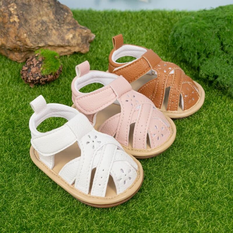 Kidsun-女の赤ちゃんのためのゴム底のサンダル,幼児のための滑り止めの靴,カジュアルな夏のビーチサンダル,新生児のための