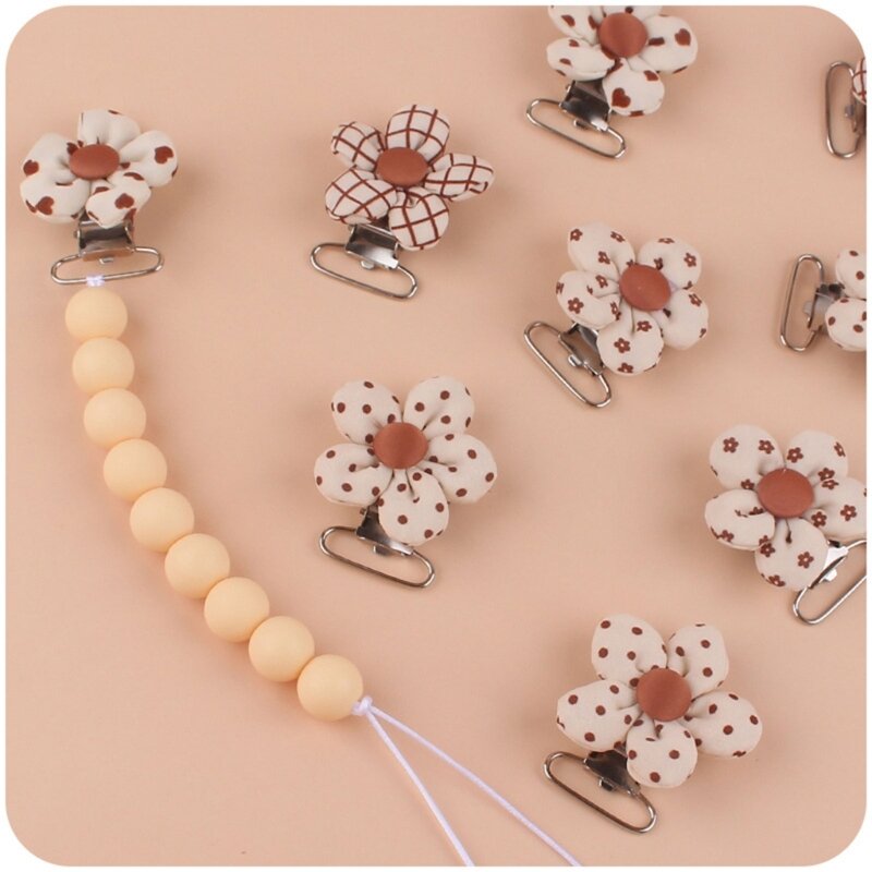 Cute Flower Baby Pacifier Clip 4 Patterns DIY Pacifier Clip for Girls & Boys Pacifier Holder