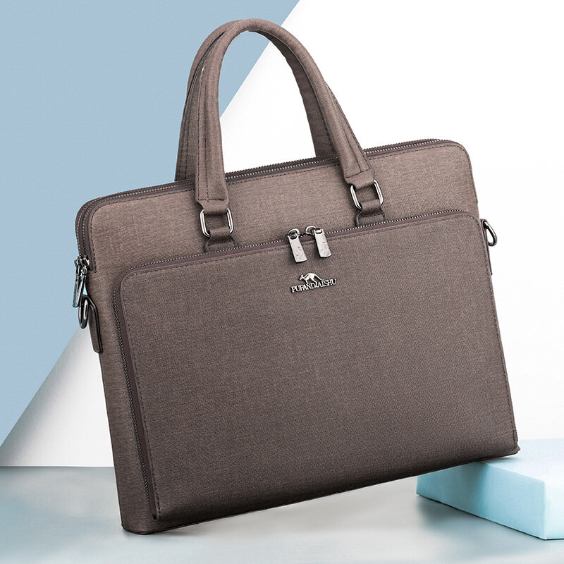 Портфель мужской на двойной молнии, модная сумка на плечо для ноутбука 14 дюймов, вместительный деловой дорожный саквояж