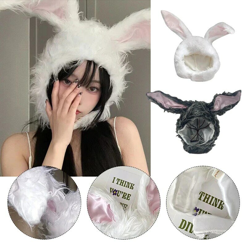 Шапка с кроличьими ушками кролика, милая плюшевая мягкая шляпа для девочек, головной убор, реквизит для фото, реквизит для косплея, теплые шапки с ушами