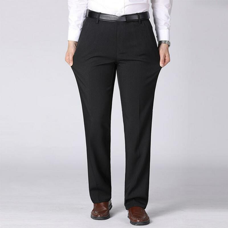 Pantalones de traje de cintura alta para hombre, pantalones largos informales de negocios, rectos, formales, de verano