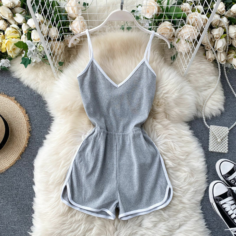 Suspender Jumpsuit Women's Invisible Open Crotch Outdoor Convenient Pants Women's 2022 Summer Simple Sports Style Casual Shorts