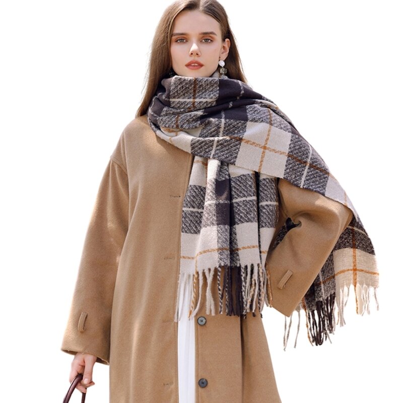 Plaids couverture écharpe hiver automne chaud écharpes pour femmes doux grand Tartan châles enveloppes glands bord écharpes F0T5
