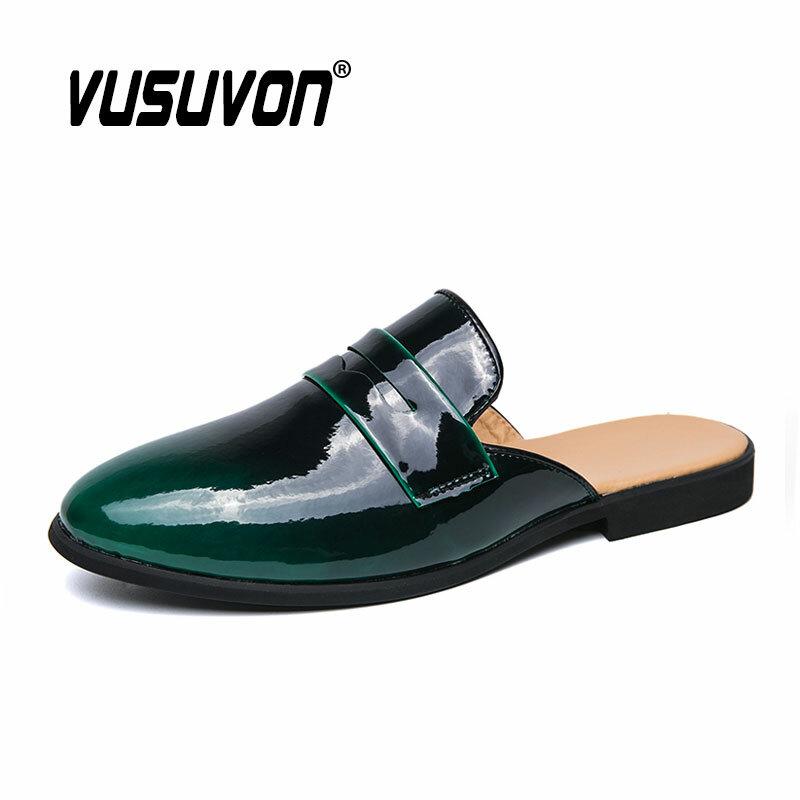 Italiaanse Design Mannen Slippers Lakleer Loafers Mocassins Outdoor Antislip Zwarte Casual Glijbanen Zomer Lente Mode Schoenen