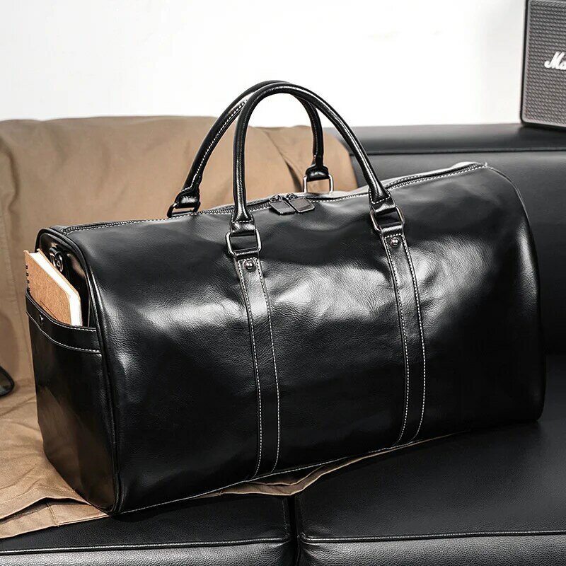 Tas tangan bisnis pria kulit PU tas Travel kapasitas besar tas bahu kasual tas koper portabel pria tas ransel hitam semua