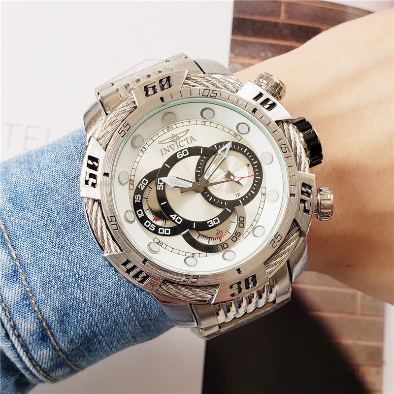 นาฬิกาควอทซ์โครโนกราฟอเนกประสงค์สำหรับผู้ชายนาฬิกาลำลองสายสแตนเลสนาฬิกากันน้ำ