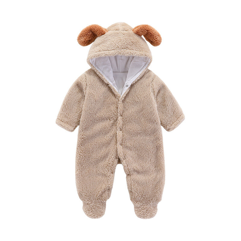 Pakaian bayi bodysuit Onesie bulu domba kartun beruang bordir bayi Boilersuit musim dingin bayi lengan panjang Creeper menebal