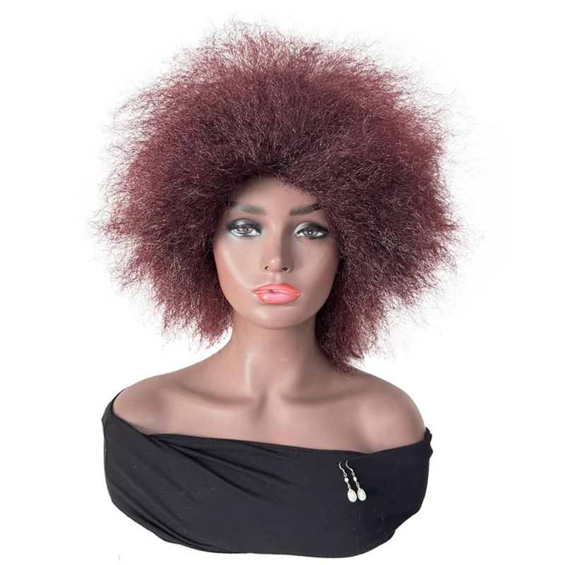 Parrucche corte ricci per parrucca da donna parrucca arricciata corta nera naturale, B