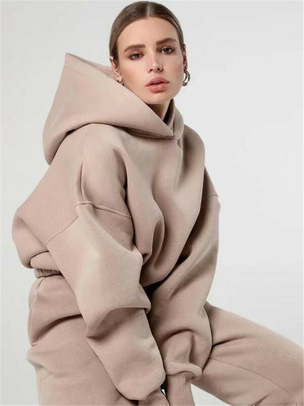 2023 gorący jesienno-zimowy zestaw damski nowy modny jednolity kolor sweter z kapturem dwuczęściowy zestaw Grey jasnoniebieski kolor Kaki