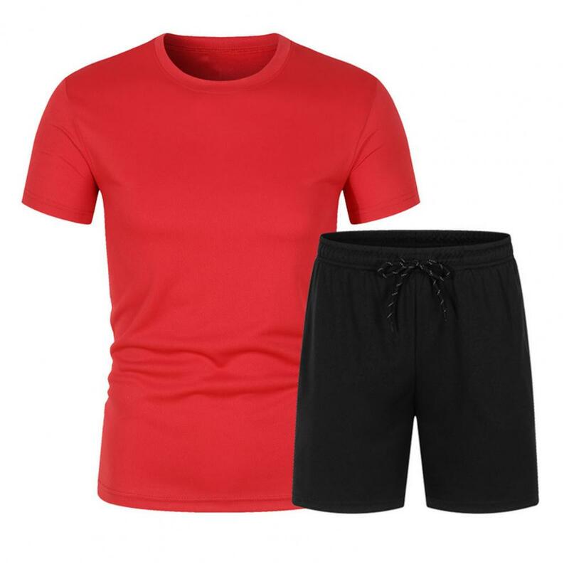 Men 2-piece Sportswear Set Short Sleeve T-shirt Pockets Shorts Set Men's Summer Outfit Set with O-neck Short Sleeve T-shirt