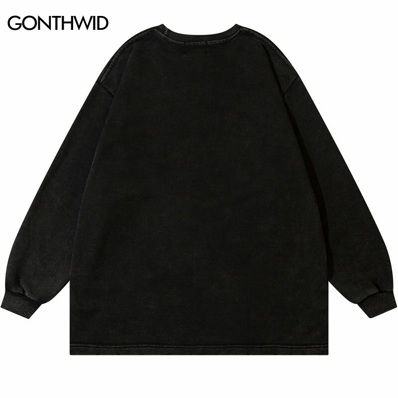 Vintage zgrywanie bluza Hip Hop cień wydruk graficzny Punk Goth bluza Streetwear mężczyźni Harajuku moda z długim rękawem odzież uliczna