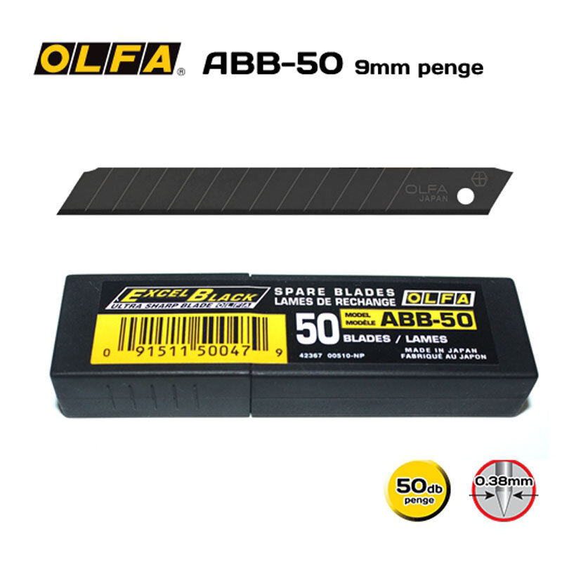 Olfa ABB-50 울트라 샤프 블랙 스냅오프 블레이드, 비닐 차량 랩 데칼, 9mm, 50 팩