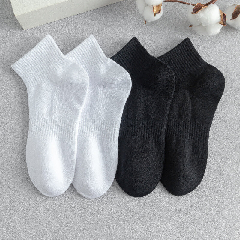 5 Pairs/lot 100% Cotton Men's Socks Spring Autumn Black White Absorption Women's Boat Socks Anti-Odor Breathable Sports Socks