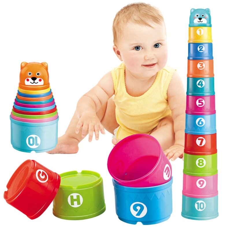 キッズコンビネーションおもちゃ 子供用 4-6 テーブル レインボー スタックド カップ タワー 楽しいおもちゃ ギフト