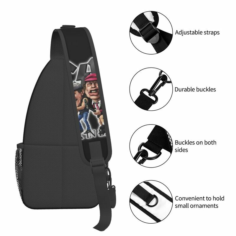 Fashion Heavy Metal Rock AC DC Sling Crossbody Backpack Men Shoulder Chest Bag for Hiking