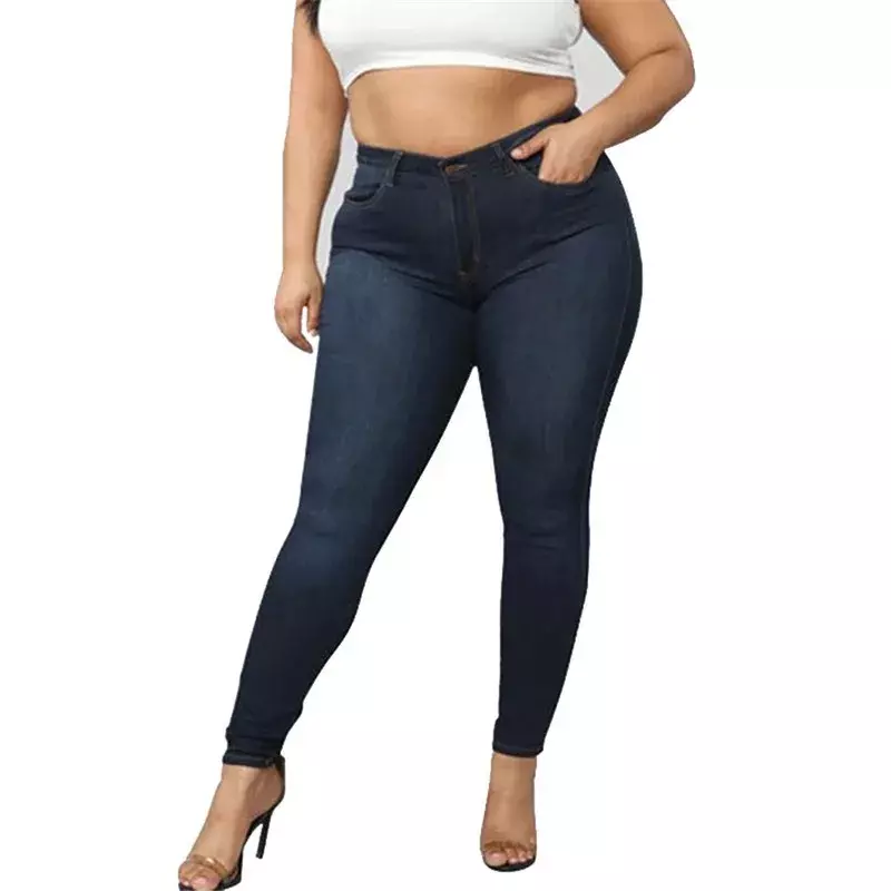 Celana Jeans elastis wanita, Bawahan kasual pinggang tinggi 5XL semua cocok ukuran besar musim gugur/semi