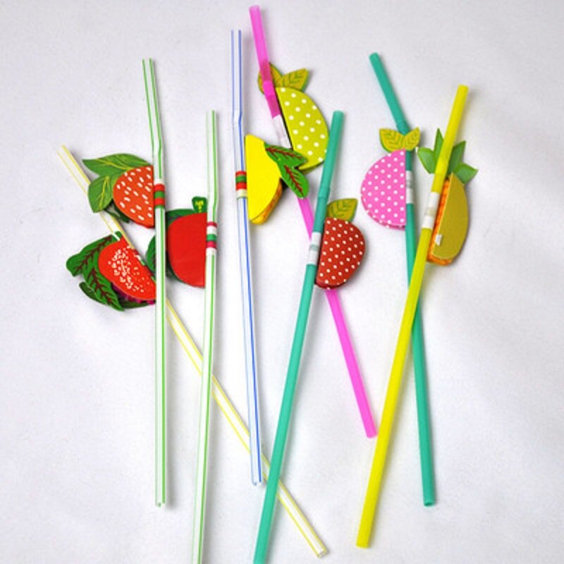 Pajitas de papel para cóctel de frutas en 3D, suministros de decoración para Bar y fiesta, colores surtidos, paraguas, 23cm, 50 unidades por lote