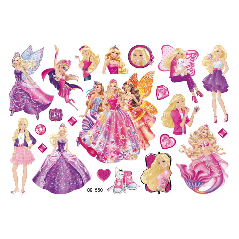 Barbiee ملصقات الوشم للأطفال ، Kawaii الكرتون ، نقل المياه ، مؤقتة ، لطيف أنيمي ، لصق اليد ، ورقة لاصقة ، هدية عيد ميلاد