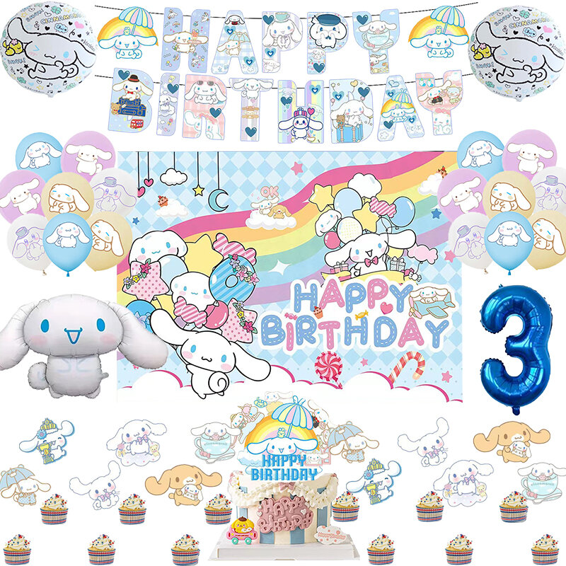 New Cinnamoroll Birthday Party Decoration Tableware Supplies Cinnamoroll foil balloons Latex Balloon Backdrop Baby Shower