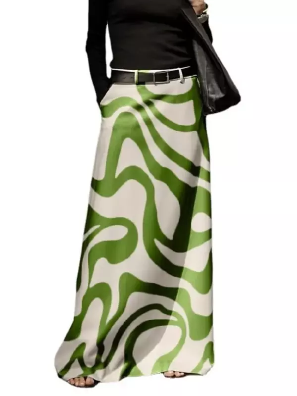 Rok panjang elegan 2024 mode wanita rok Maxi warna Solid berlipat kasual longgar saku pinggang tinggi antik bawah Femme OFE18