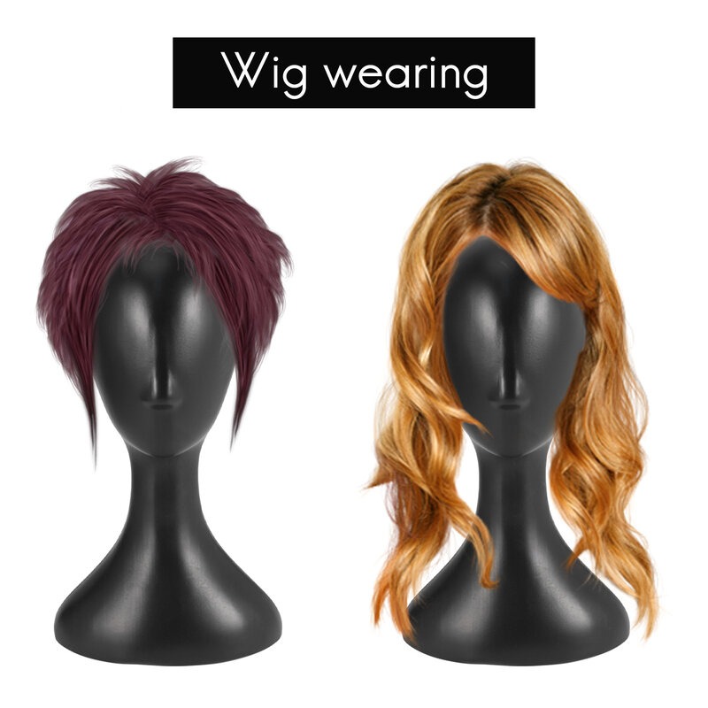 Preto plástico cabeça peruca para as mulheres, cabeça modelo feminino, alta