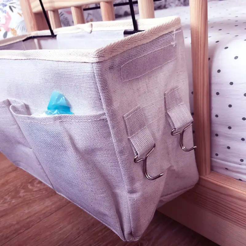Przenośne opieka nad dzieckiem Essentials organizery wiszące łóżeczko do przechowywania kołyski dziecko łóżeczko Organizer pieluchy torba lniane akcesoria łóżeczko dla dziecka