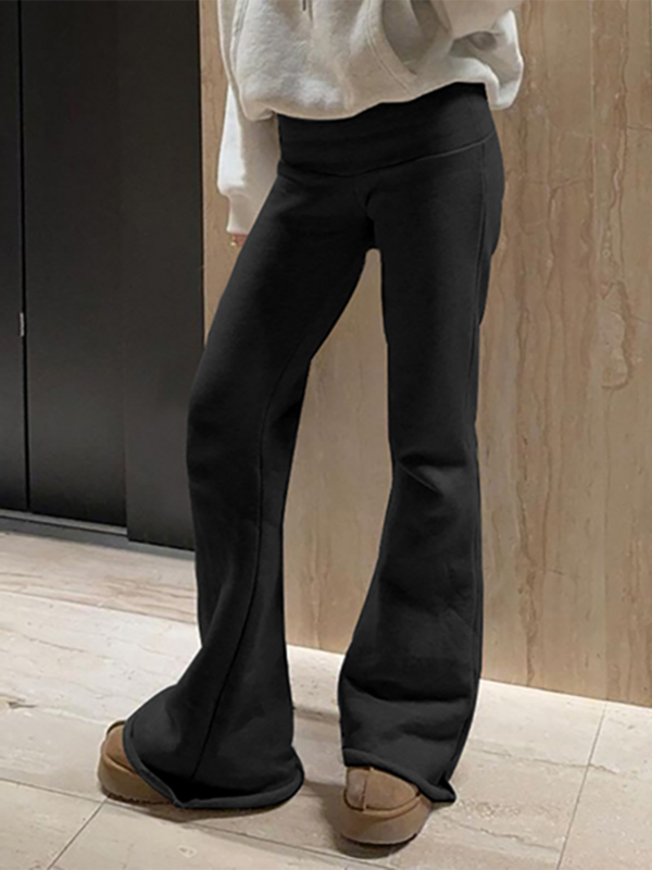 Calça flare casual absobe-americana para mulheres, cintura baixa, emendada, velo sólido, fina, calça versátil, moda gostosa, streetwear, inverno