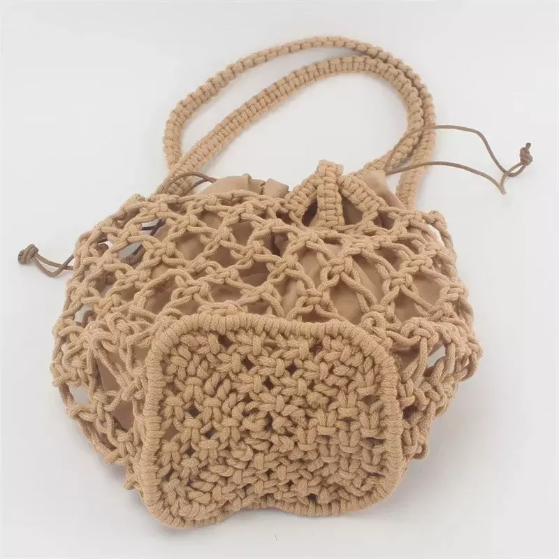 Летняя плетеная сумка на плечо TOUB035, Однотонная легкая Повседневная сумка-мешок