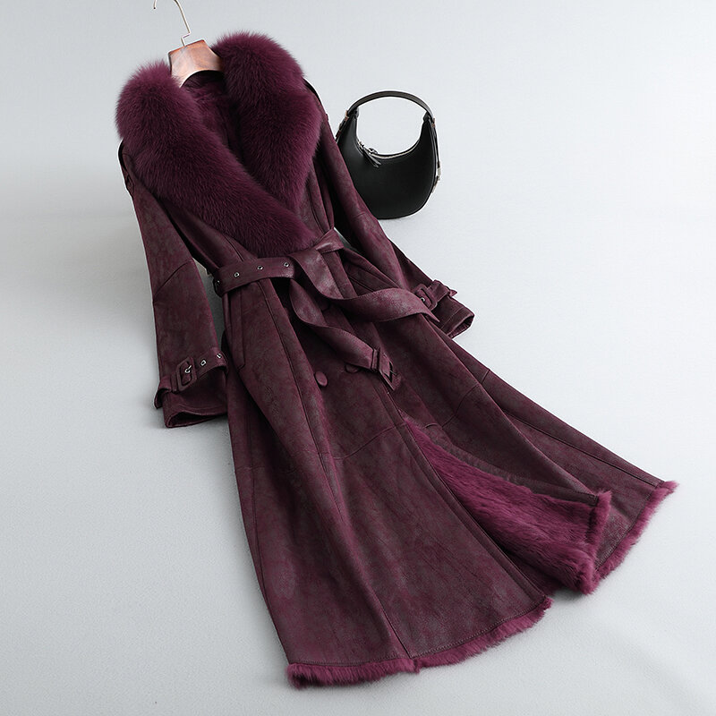 PUDI-abrigo de piel de zorro para mujer, chaqueta cálida de piel de conejo, CT279