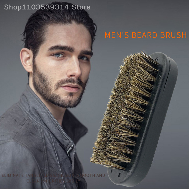 Cepillo de barba con mango de resina para hombres, cepillo de cerdas de jabalí suave, peine de limpieza y cuidado, peine de afeitar, herramienta de limpieza con forma de cabeza de aceite Retro