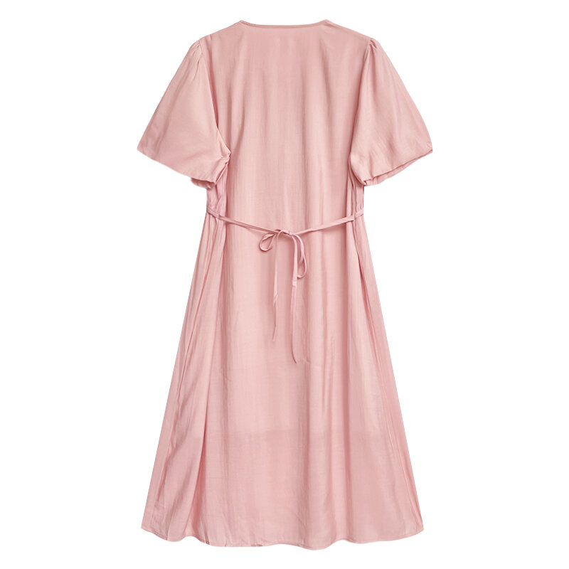 Sommer solide V-Ausschnitt Schnürung Taille A-Linie Chiffon-Kleid
