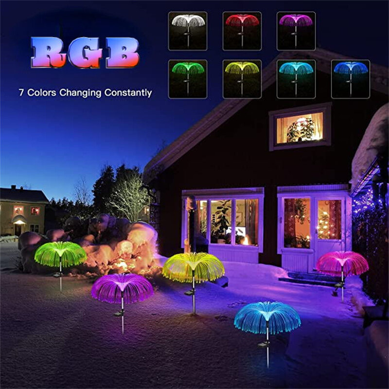 7 kolorów światła słonecznego meduzy lampy ogrodowe LED na zewnątrz bezprzewodowe lampy światłowodowe na trawnik/chodnik/krajobraz/świąteczne dekoracje