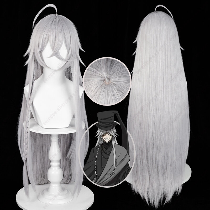 Anime grabasista peruka do Cosplay 90cm długie srebrne peruki odporne na ciepło syntetyczne impreza z okazji Halloween do włosów