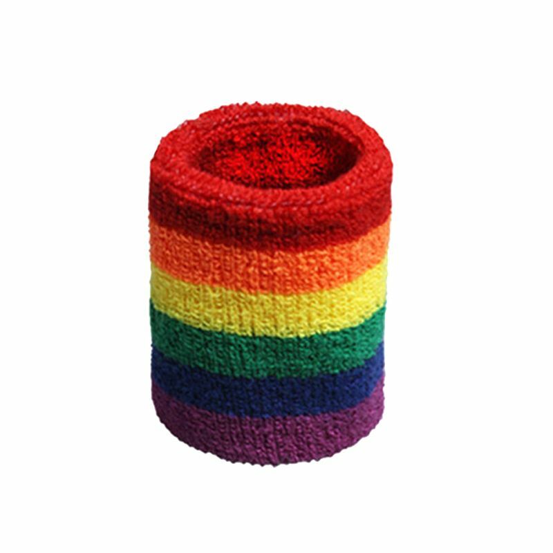 Muñequeras deportivas para hombres y mujeres, banda para el sudor de toalla, rayas coloridas del arco iris, transpirable,