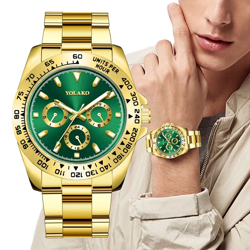 Męski biznesowy zegarek kwarcowy Kegllect fałszywy trójoczkowy zegarki ze stali nierdzewnej tarczowy