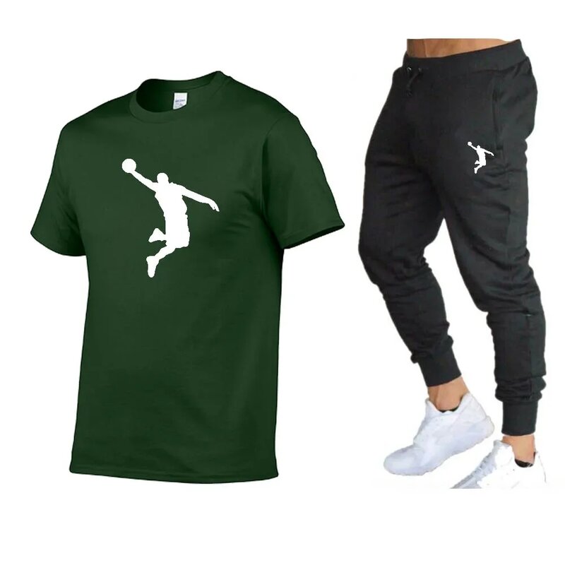 Conjunto de camiseta y pantalones deportivos para hombre, diseño clásico a cuadros, conjunto de dos piezas adecuado para deportes casuales, nuevo