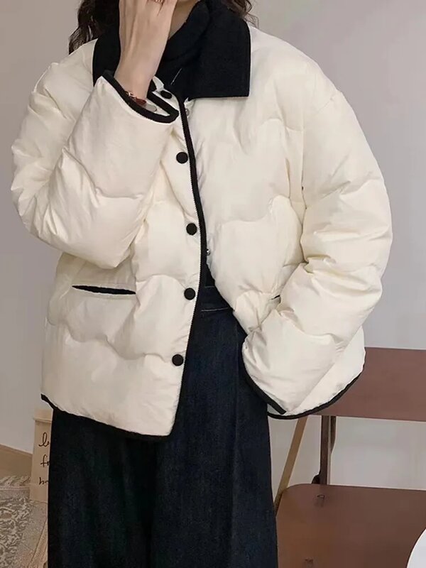 Jaqueta folgada grossa de botão para cima feminina, casaco monocromático, roupas de algodão, cardigã casual, outwear de lapela, outono, inverno, 2023
