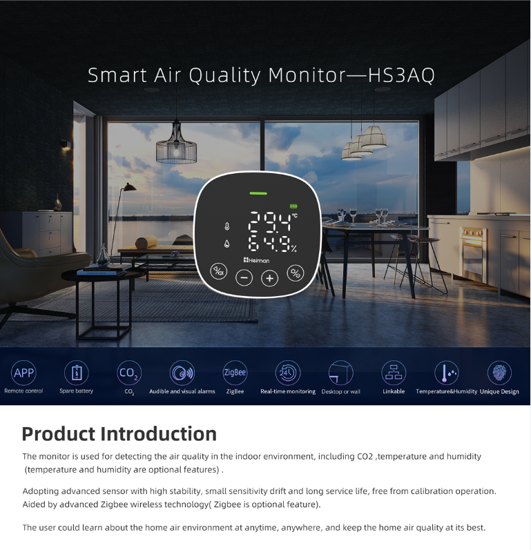 Wall mount smart carbon monoxide detector alarm co2 sensor air quality monitoring with sound alarm